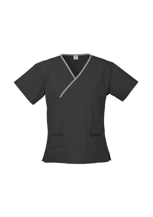 Ladies Contrast Crossover Scrub Top / Biz Collection