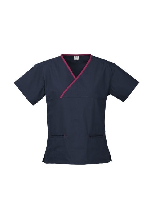 Ladies Contrast Crossover Scrub Top / Biz Collection