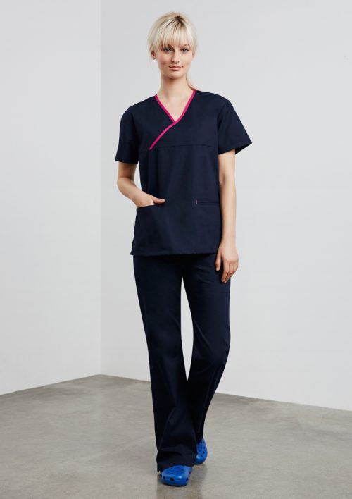 Ladies Contrast Crossover Scrub Top / Biz Collection